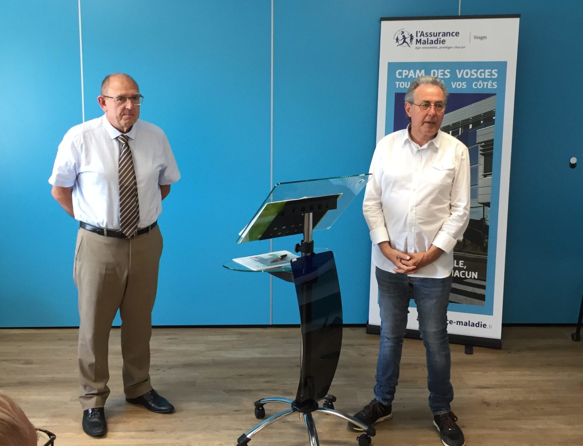 Le directeur de la CPAM des Vosges, Pascal Enrietto et le président de l'association France Rein Vosges, Pascal Févotte.