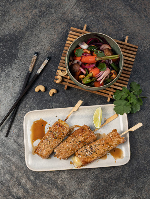 Recette : Yakitori de veau et wk de légumes