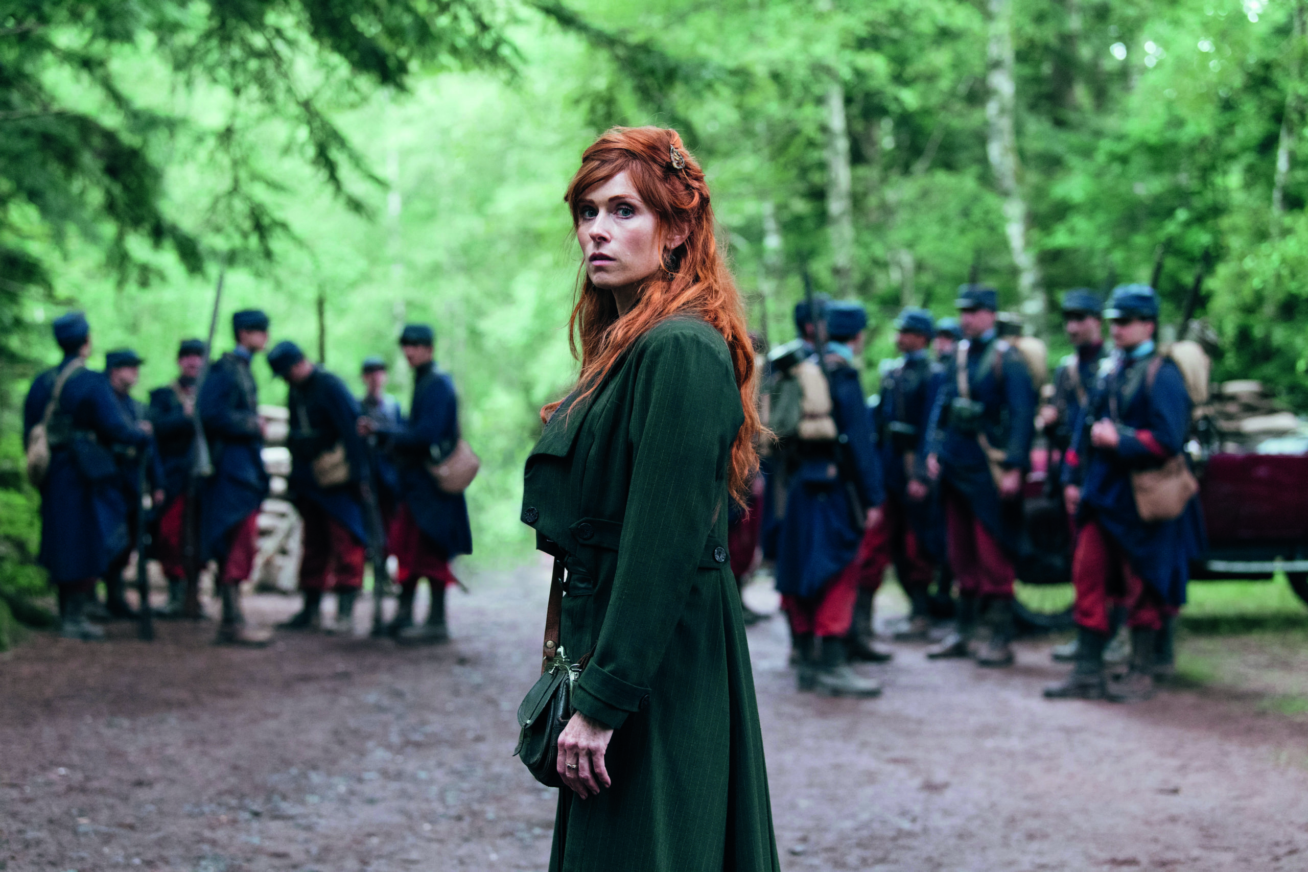 Audrey Fleurot dans la forêt de Senones, pour le tournage de la mini-série télévisée historique franco-belge Les Combattantes.