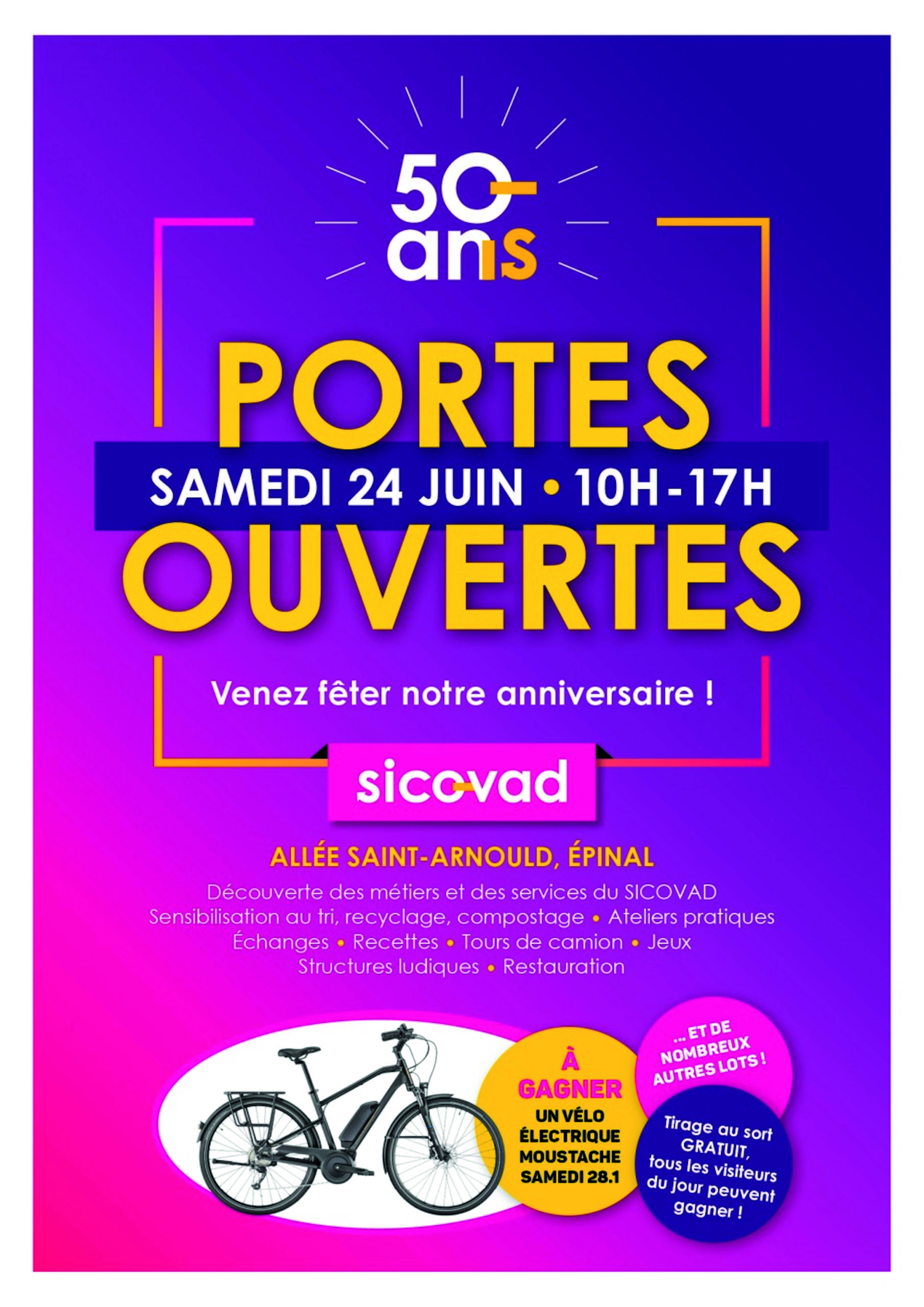 Affiche des portes ouvertes du Sicovad pour ses 50 ans.