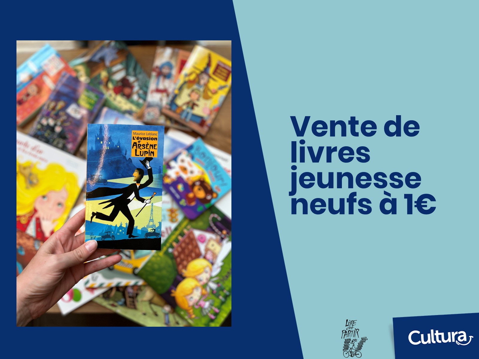 Affiche de la Foire aux livres jeunesses du magasin Cultura d'Épinal.