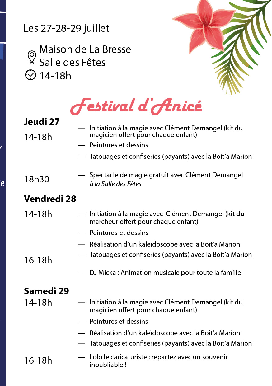 Programme du Festival d'Anicé de La Bresse 2023.