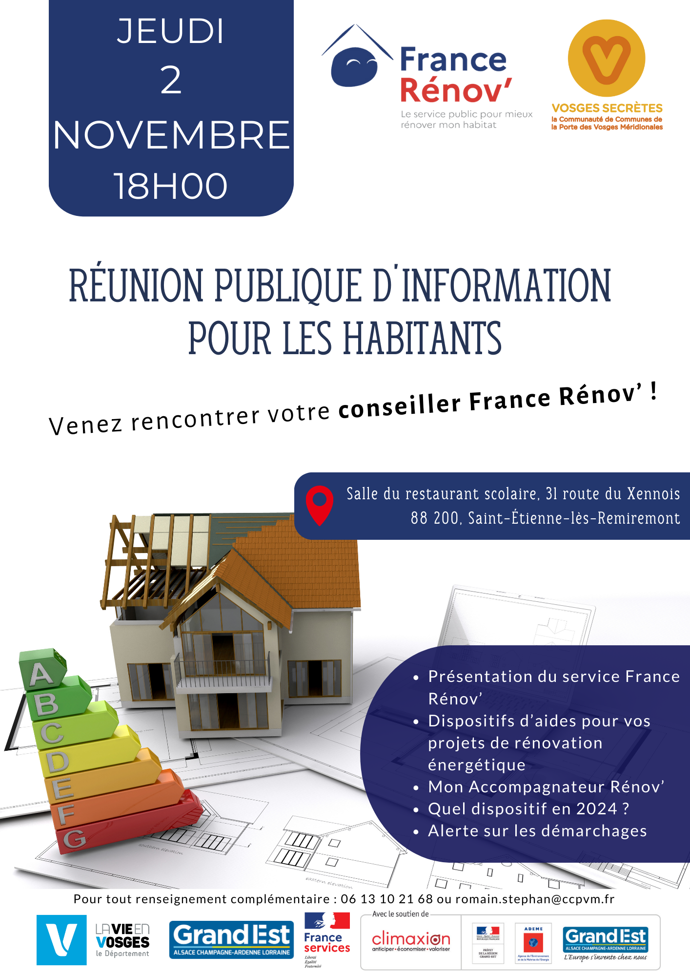 France Rénov' invite les habitants de Saint-Étienne-Lès-Remiremont à une réunion d'information le 2 novembre 2023