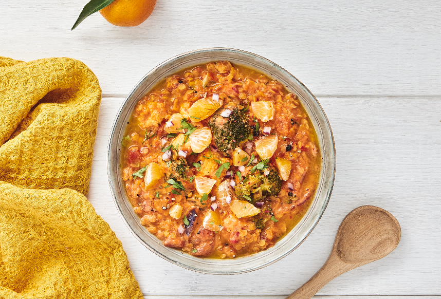 Recette : Soupe de lentilles corail & clémentines de Corse IGP