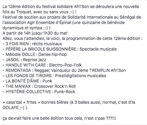 Festival musical solidaire : Afri'son prend ses aises au Troquet à Épinal 7• 100% Vosges 100% Vosges