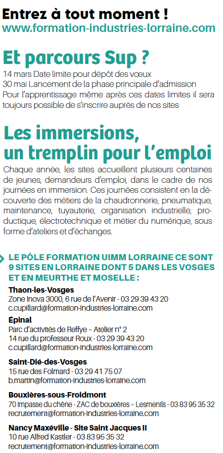Journée Portes ouvertes : Le Pôle formation UIMM Lorraine accueille les futurs talents de l'industrie ce 27 janvier 16• 100% Vosges 100% Vosges