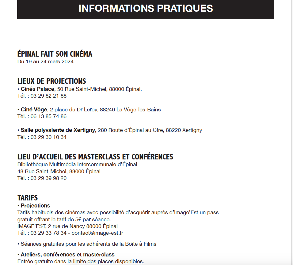 Festival : "Épinal fait son cinéma", première édition du 19 au 24 mars 4• 100% Vosges 100% Vosges