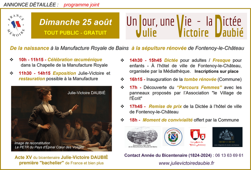 Revivez le parcours de Julie-Victoire Daubié, le 25 août à Fontenoy-le Château 2• 100% Vosges 100% Vosges