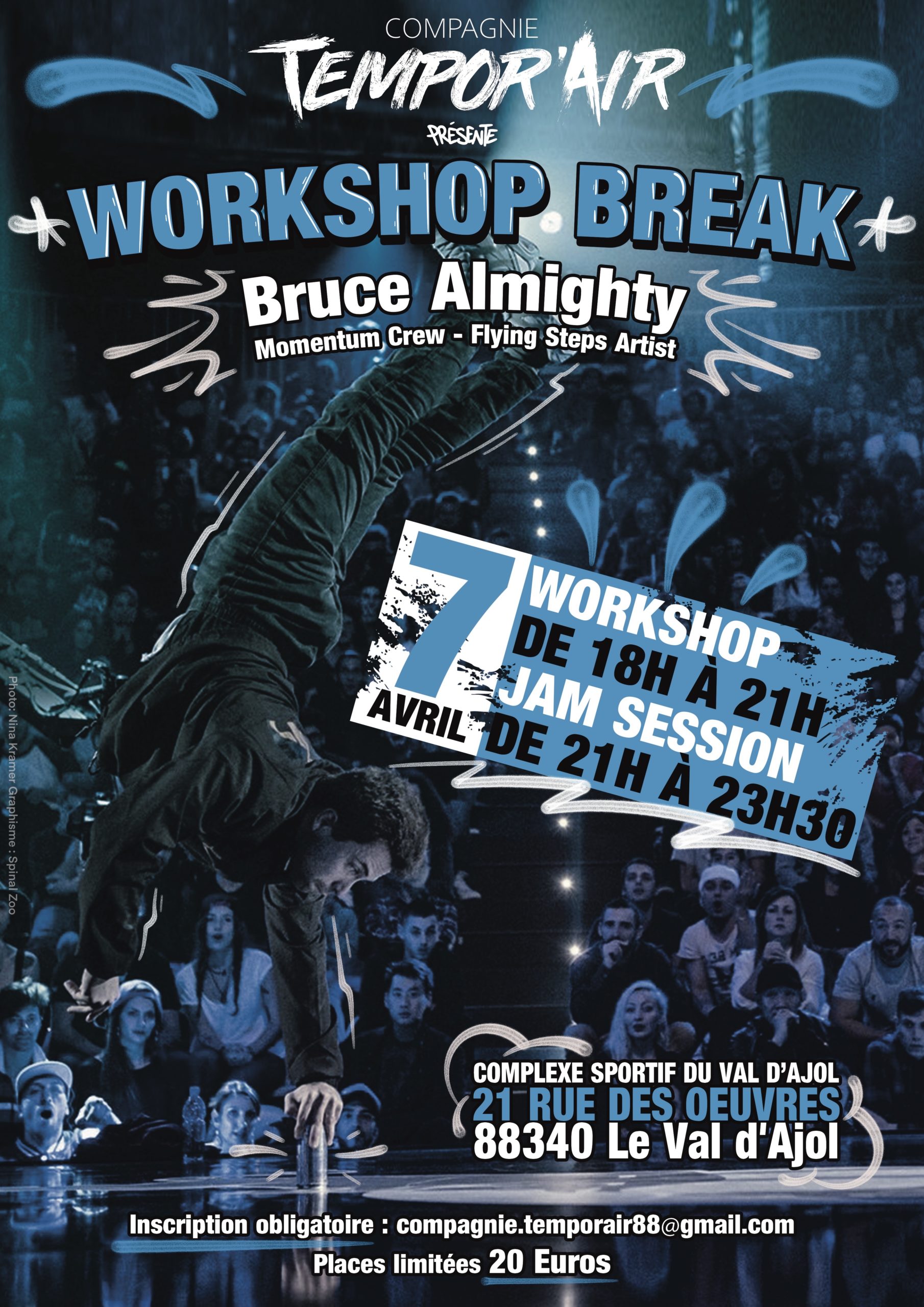 Affiche du Workshop du Val-d'Ajol, avec Bruce Almighty.