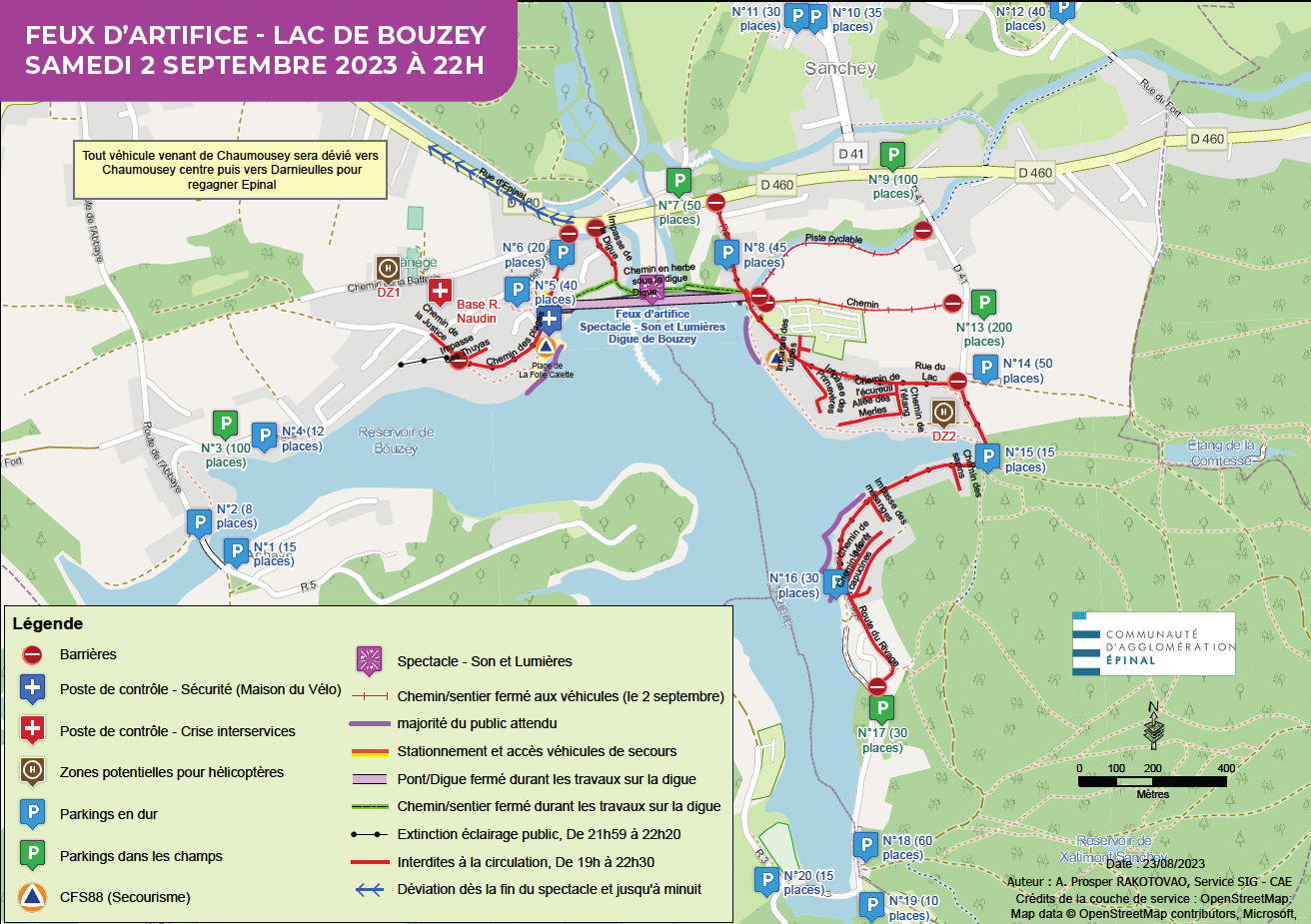 Feux d'artifice : Le Lac de Bouzey va briller de mille feux ! 2• 100% Vosges Plan d'accès pour assister aux feux d'artifice de Bouzey du 2 septembre 2023.